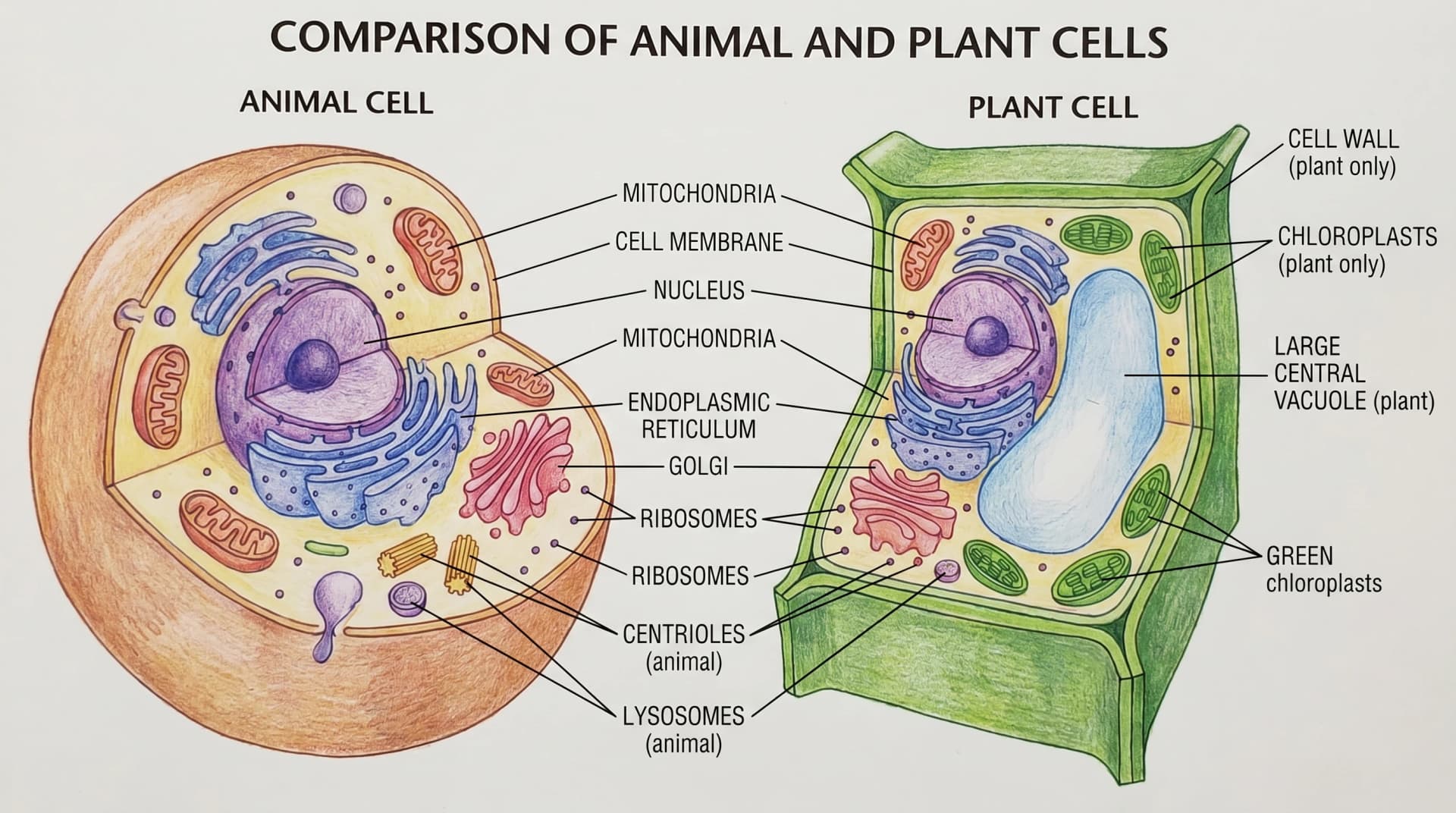 动物细胞 vs 植物细胞并列(图片由 SciFig 生成)